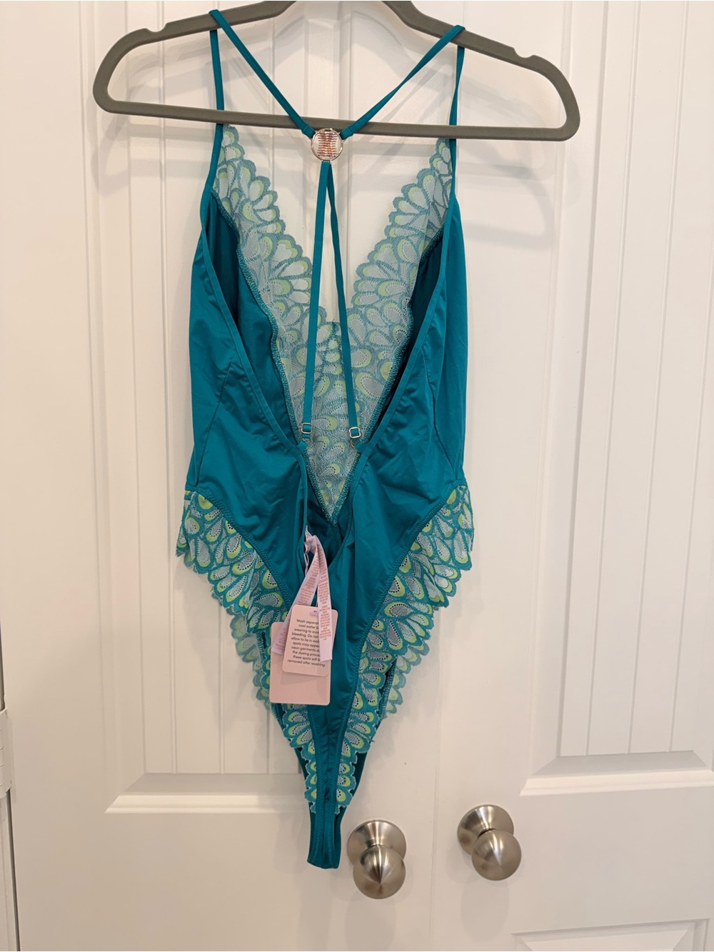 Savage X Fenty Teal Lace-Trimmed One-Piece Teddy - Picture 2 of 3